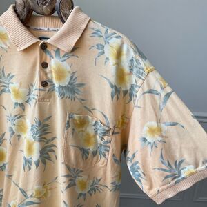 Vintage Tommy Bahama Tropical Hibiscus Flower Polo Golf Shirt Cotton L